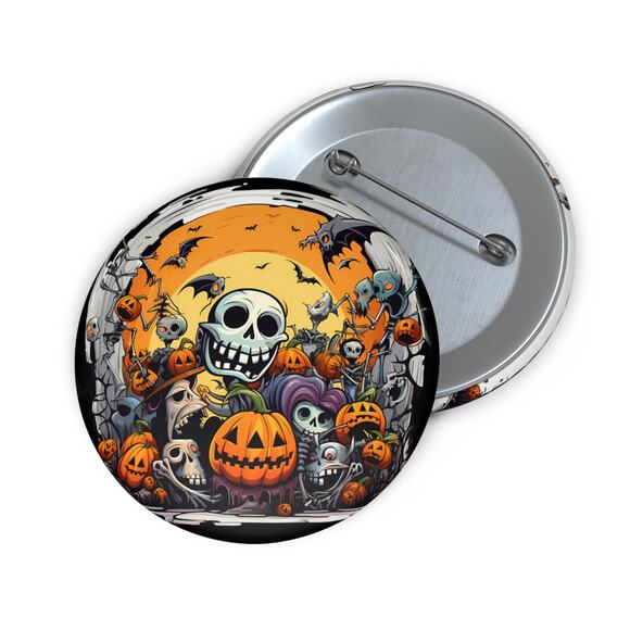 Custom Halloween Pin Buttons Spooky Spooky Season Trick or Treat Set of 2 - Picture 1 of 2